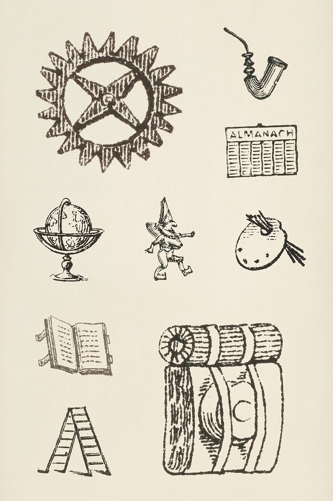 Vintage engraving icon psd hand drawn illustration set