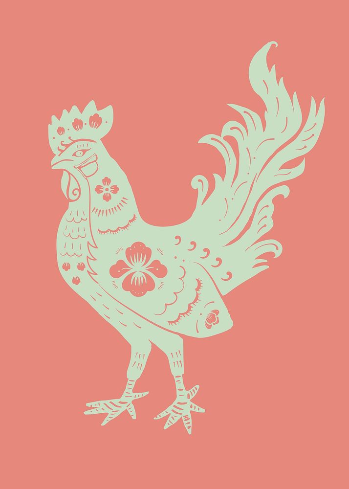 Rooster year green traditional Chinese zodiac sign illustration