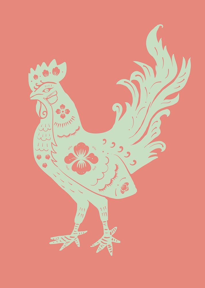 Rooster year green vector traditional Chinese zodiac sign illustration