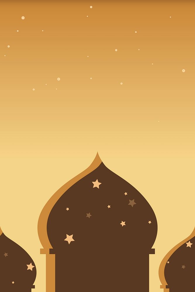 Brown mosque silhouette and stars background Eid Mubarak illustration 