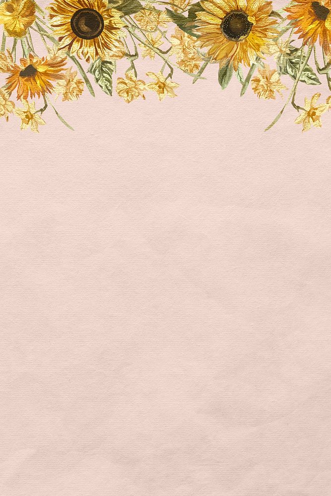 Sunflower border psd on pink textured background