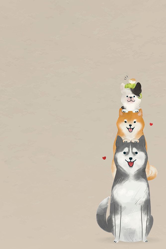 Dog background psd with cute Siberian Husky and pets