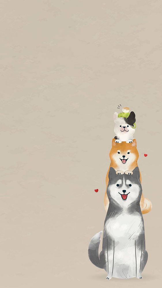 Cute dogs background in watercolor drawing style with brown color