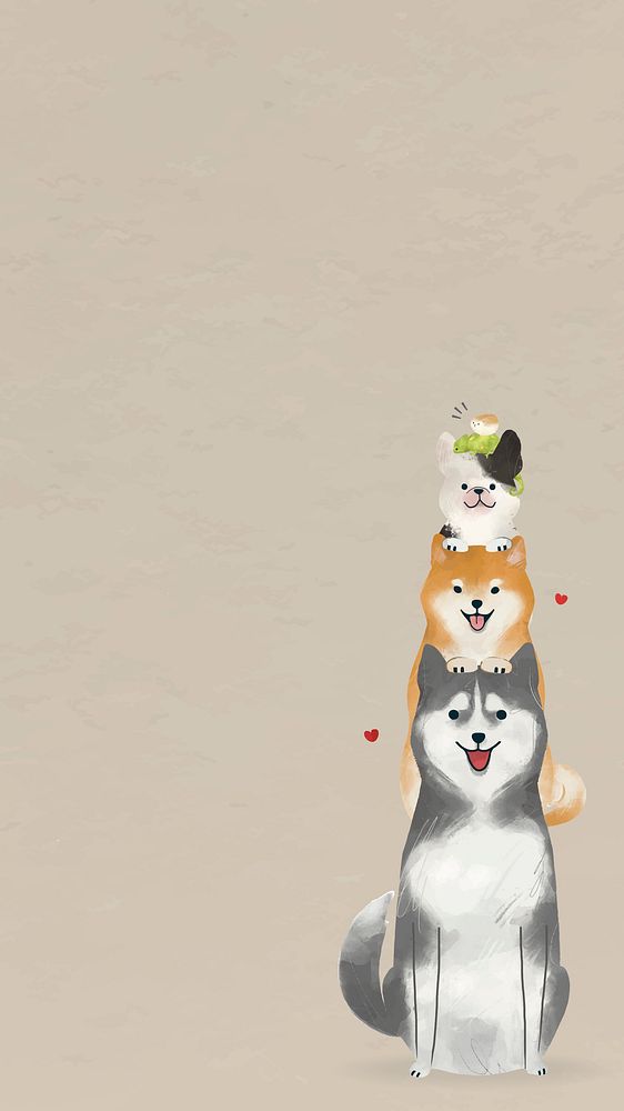 Dog background psd with cute Siberian Husky and pets