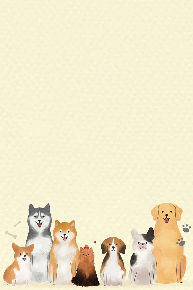 Adorable pets background in watercolor drawing style with pastel yellow