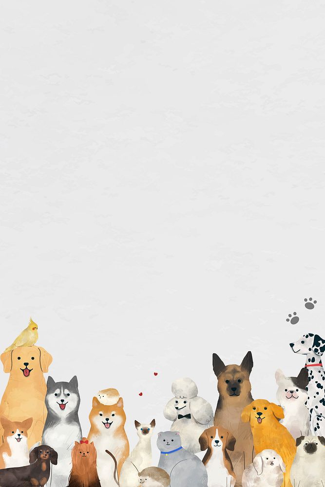 Cute pets background in watercolor drawing with gray color