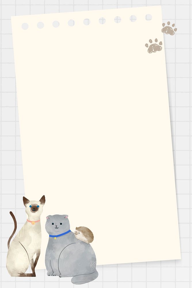 Frame with cute pets drawing on grid background