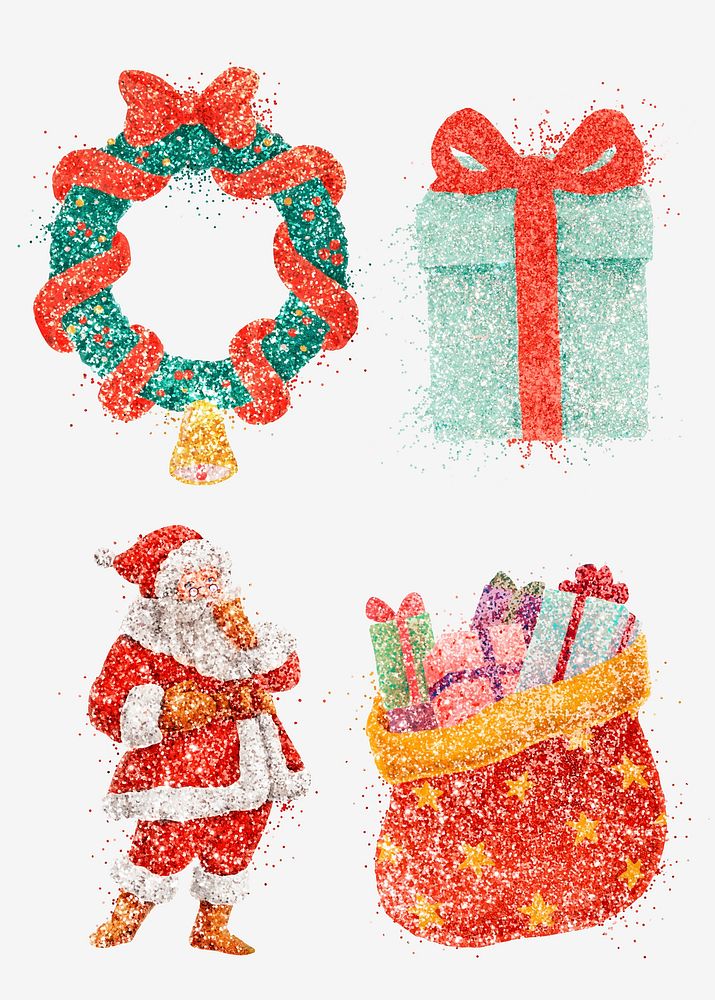 Glitter Christmas illustration vector hand drawn set
