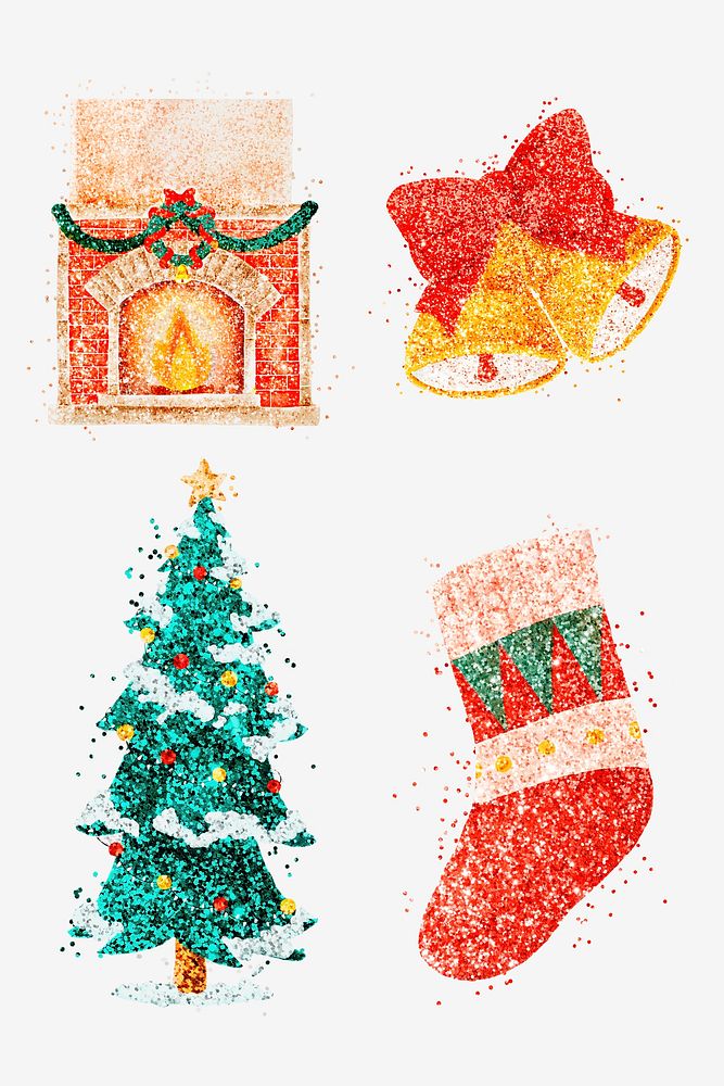 Christmas glitter illustration psd hand drawn collection