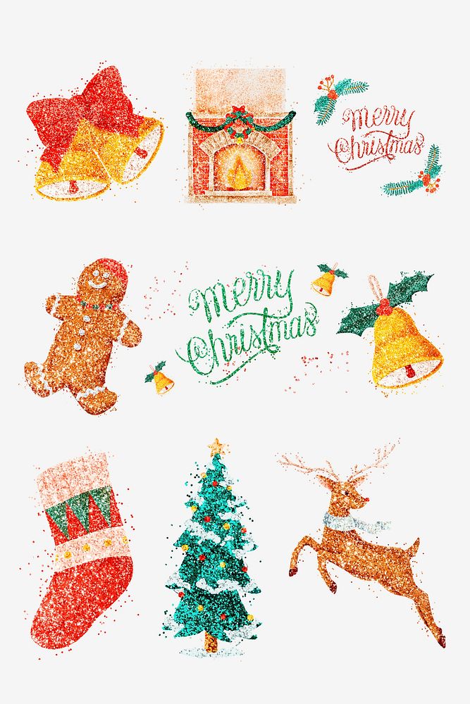 Christmas glitter illustration psd hand drawn collection