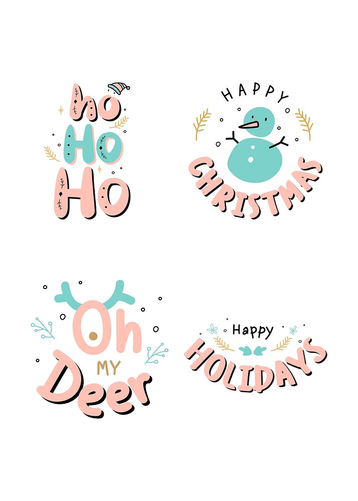 Christmas celebration psd doodle typography sticker set