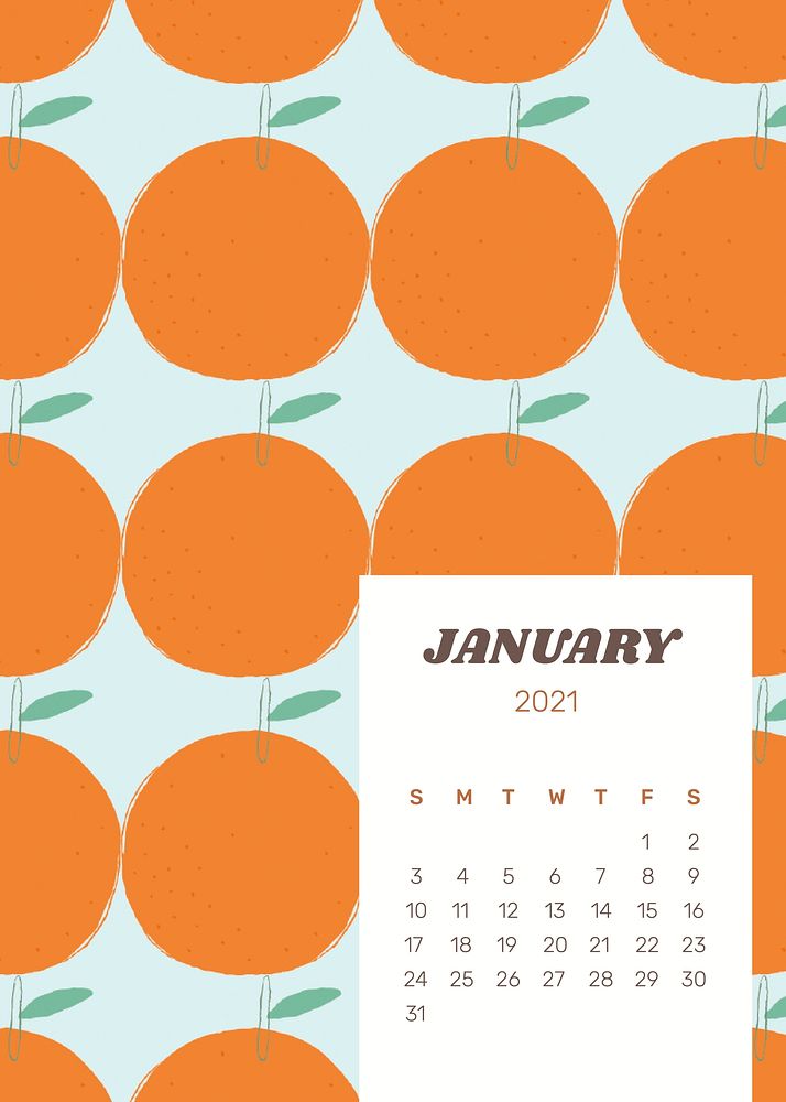 Calendar 2021 January printable vector template with cute orange background