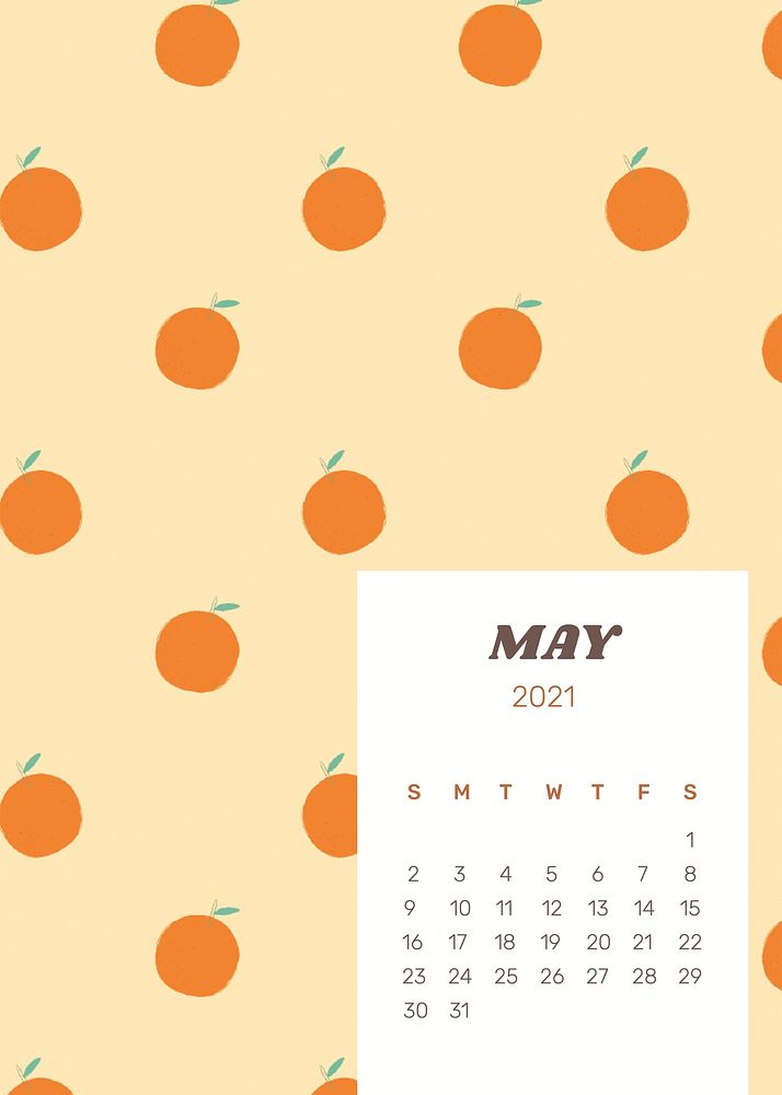 Calendar 2021 May printable with cute orange background