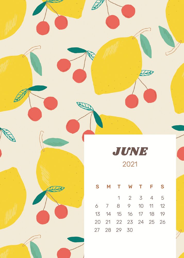 Calendar 2021 June poster with cute lemon background