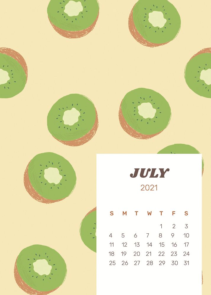 Calendar 2021 July editable poster template vector with cute kiwi background