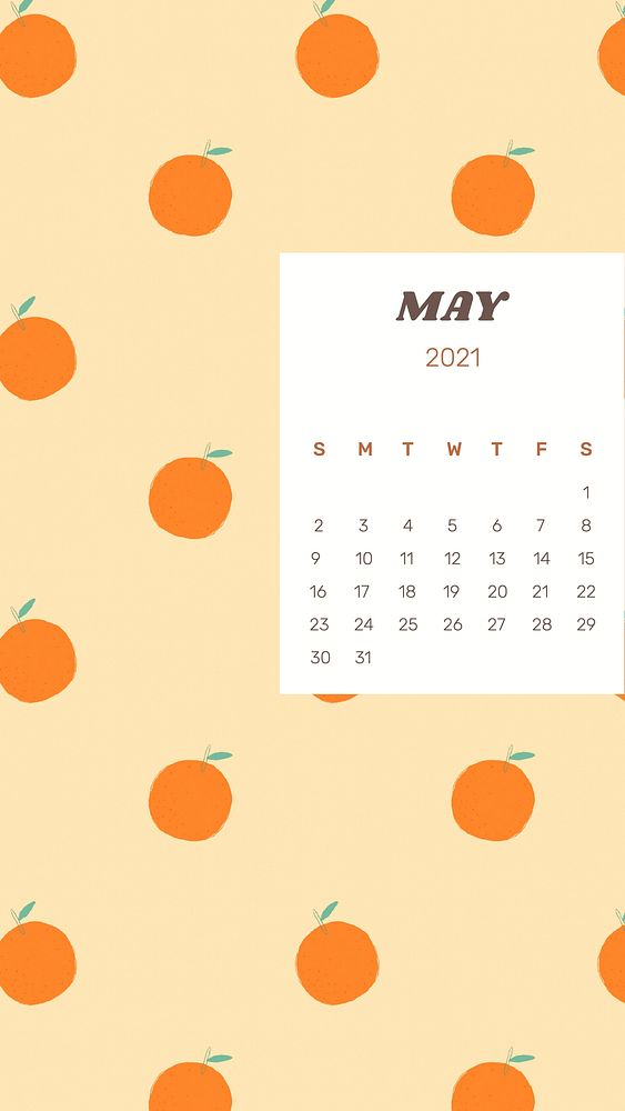 Calendar 2021 May printable vector template with cute orange background