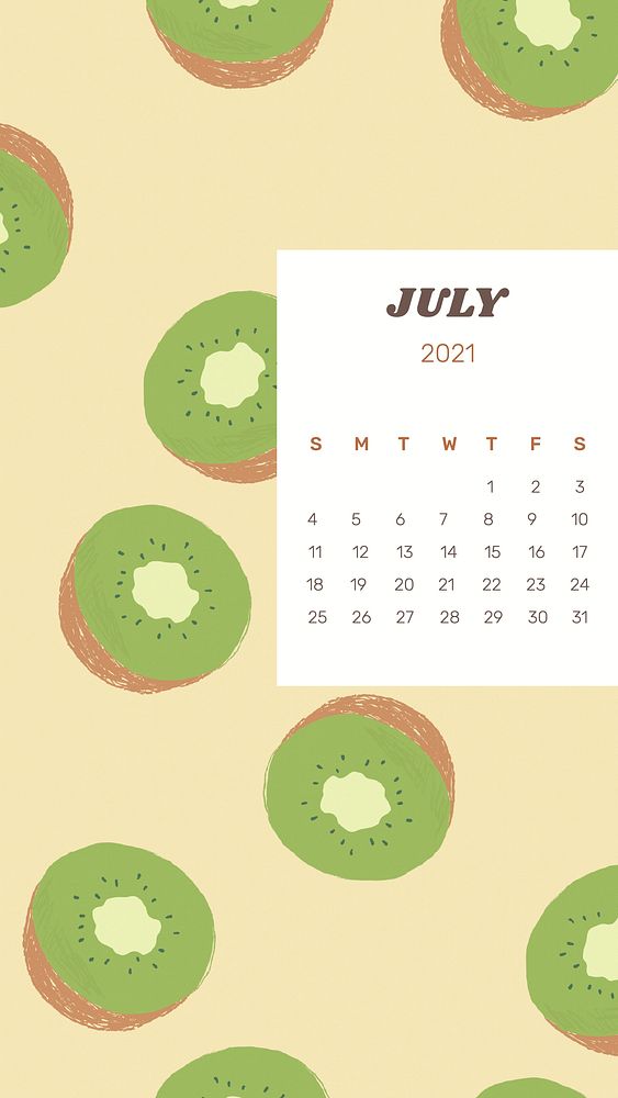 Calendar 2021 July with cute kiwi background
