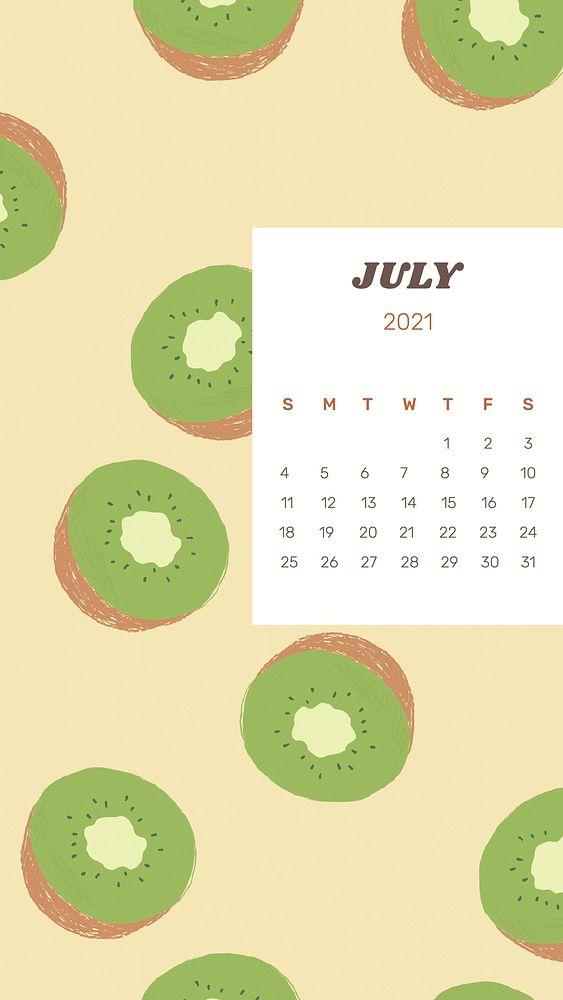 Calendar 2021 July editable template vector with cute kiwi background
