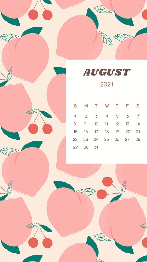 Calendar 2021 August editable template vector with cute peach background