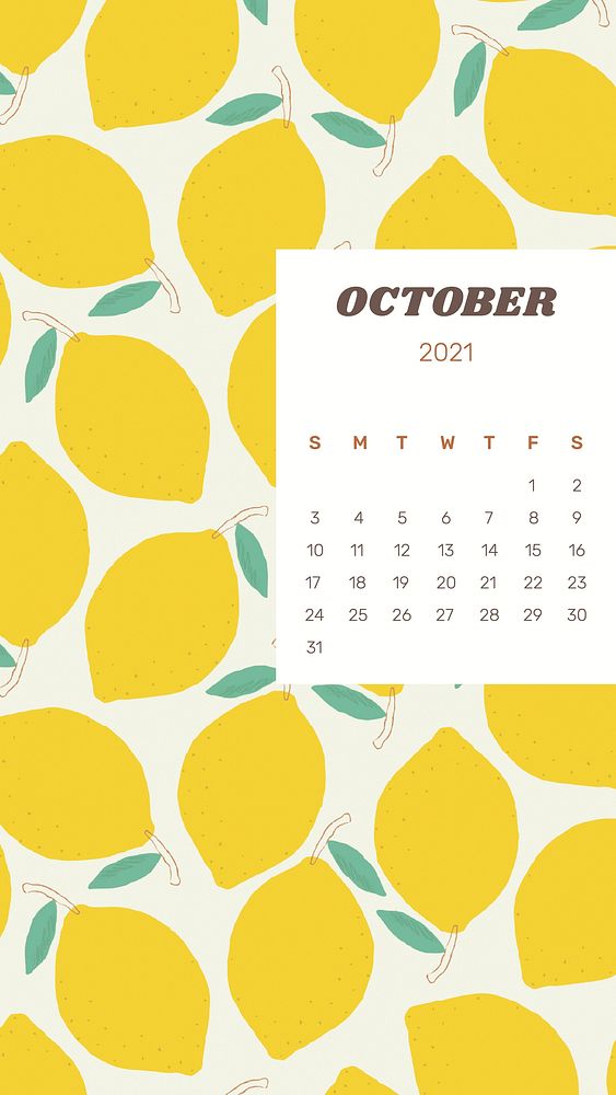 Calendar 2021 October with cute lemon background