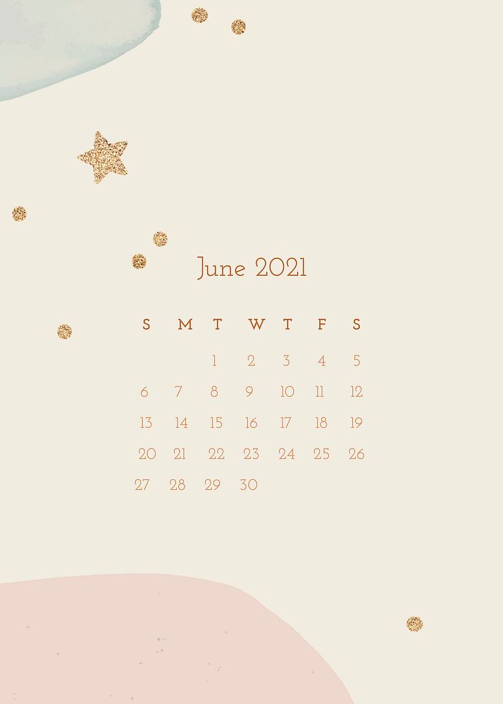 June 2021 calendar editable template vector with watercolor paper texture