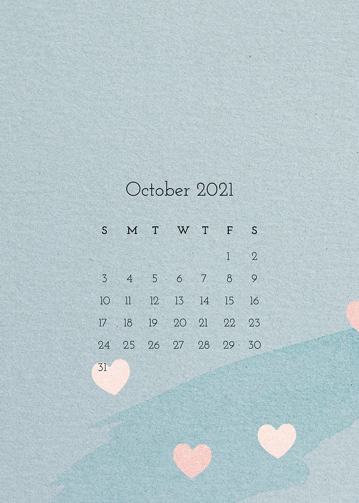 October 2021 calendar editable template vector with watercolor paper texture