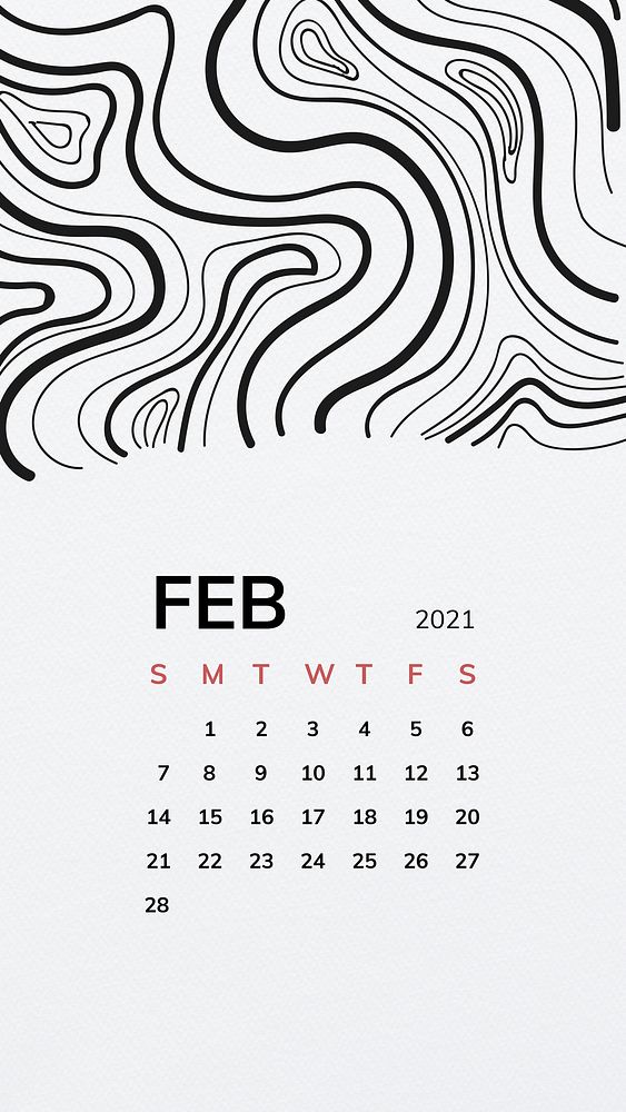 Calendar 2021 February printable template vector with black line pattern