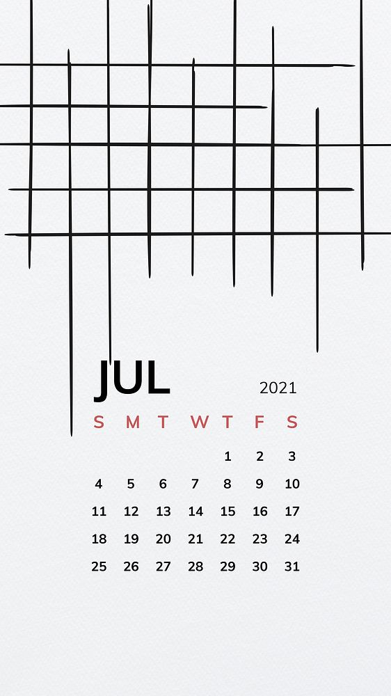 Calendar 2021 July printable with black line pattern background