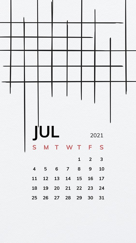 Calendar 2021 July printable template vector with black line pattern