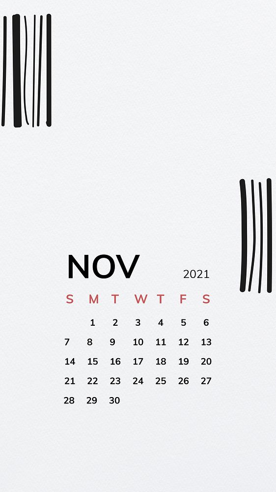 Calendar 2021 November printable template vector with black pattern lock screen background
