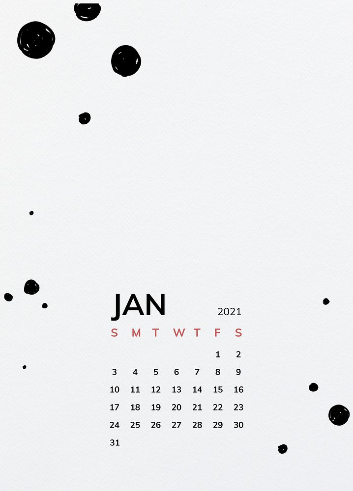 Calendar 2021 January printable template vector with black dots pattern