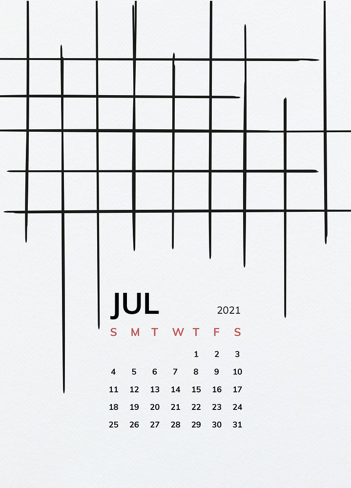 Calendar 2021 July printable template psd with black line pattern