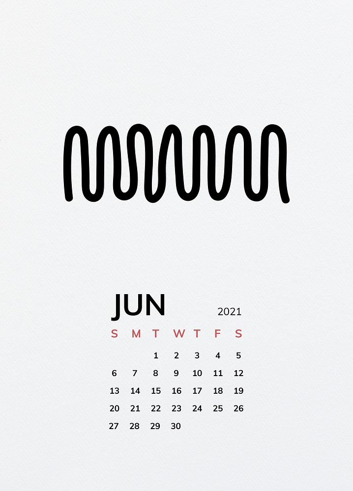 Calendar 2021 June printable template vector with black line pattern