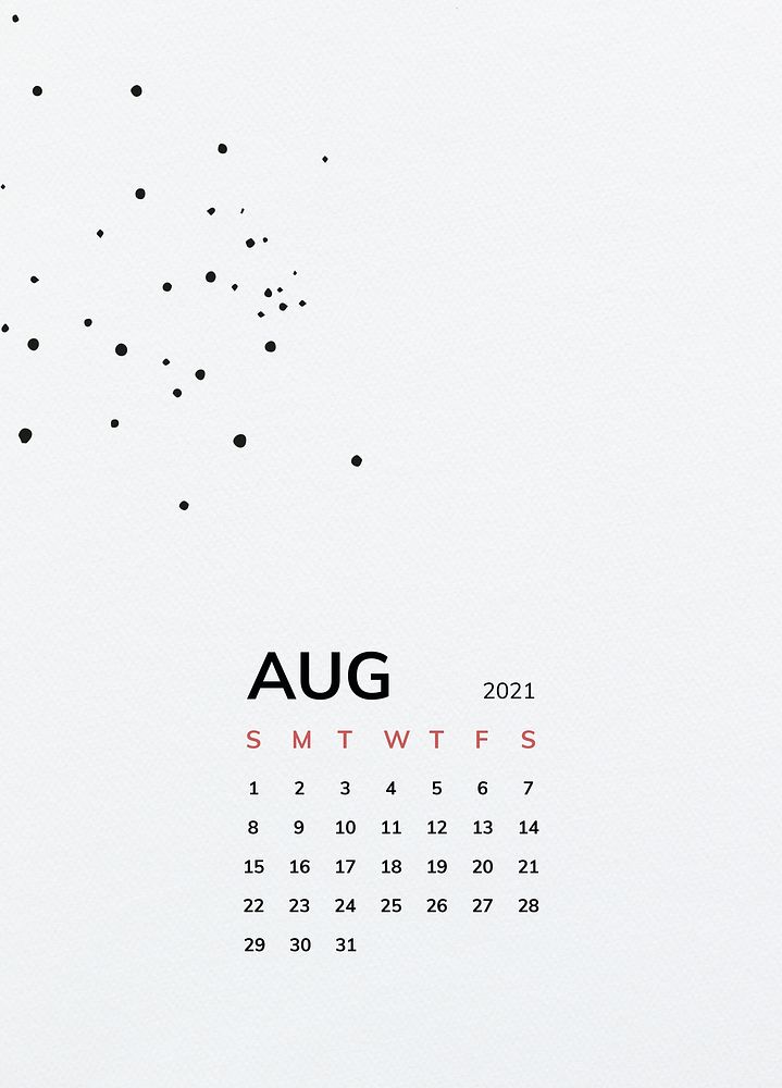 Calendar 2021 August printable template psd with black line pattern