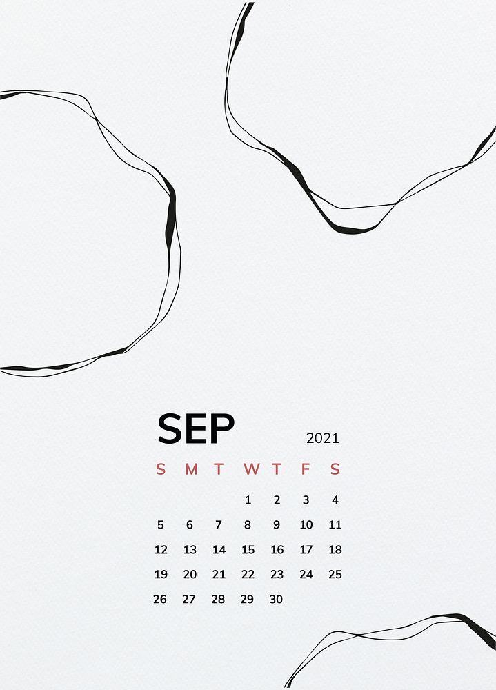 Calendar 2021 September printable template psd with black circle pattern 