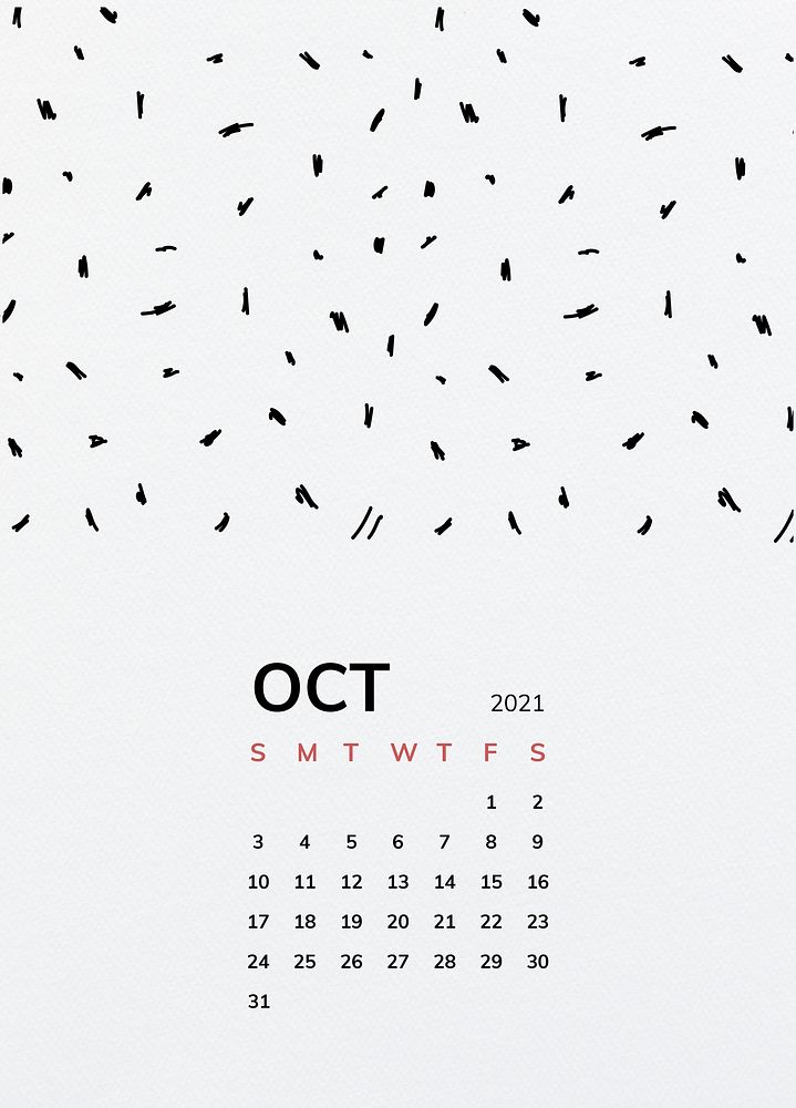 Calendar 2021 October printable template vector with black pattern