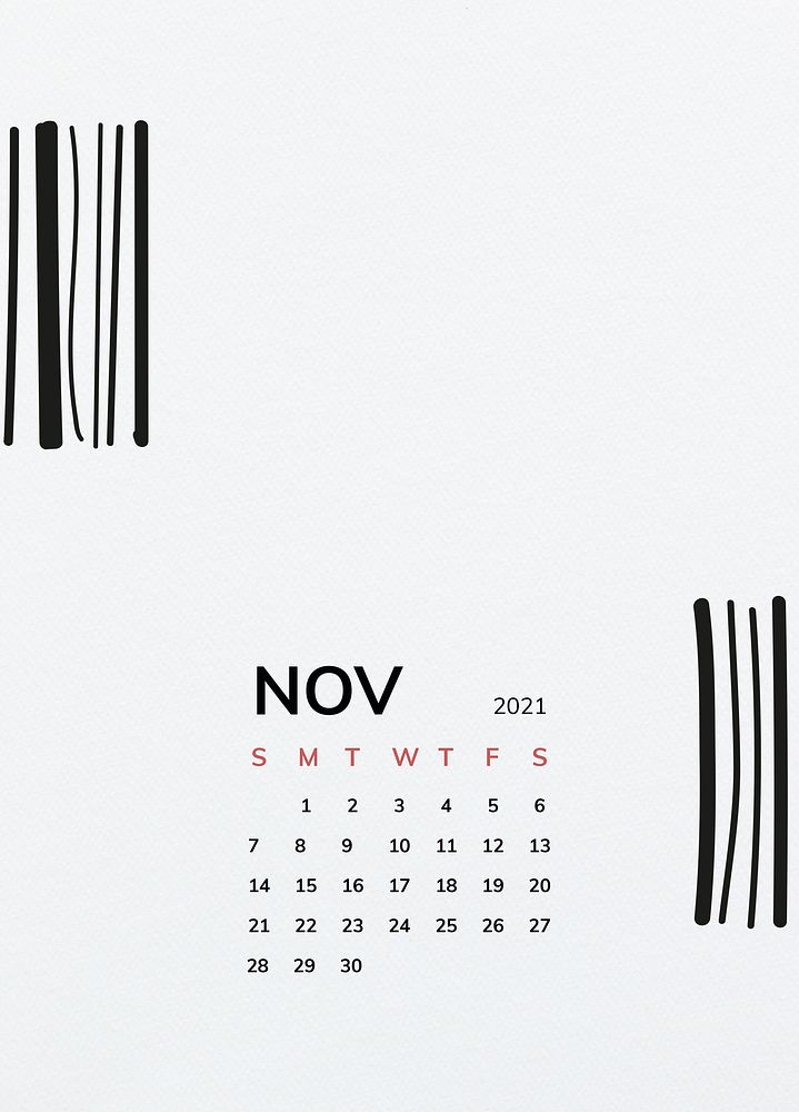 Calendar 2021 November printable template psd with black line pattern