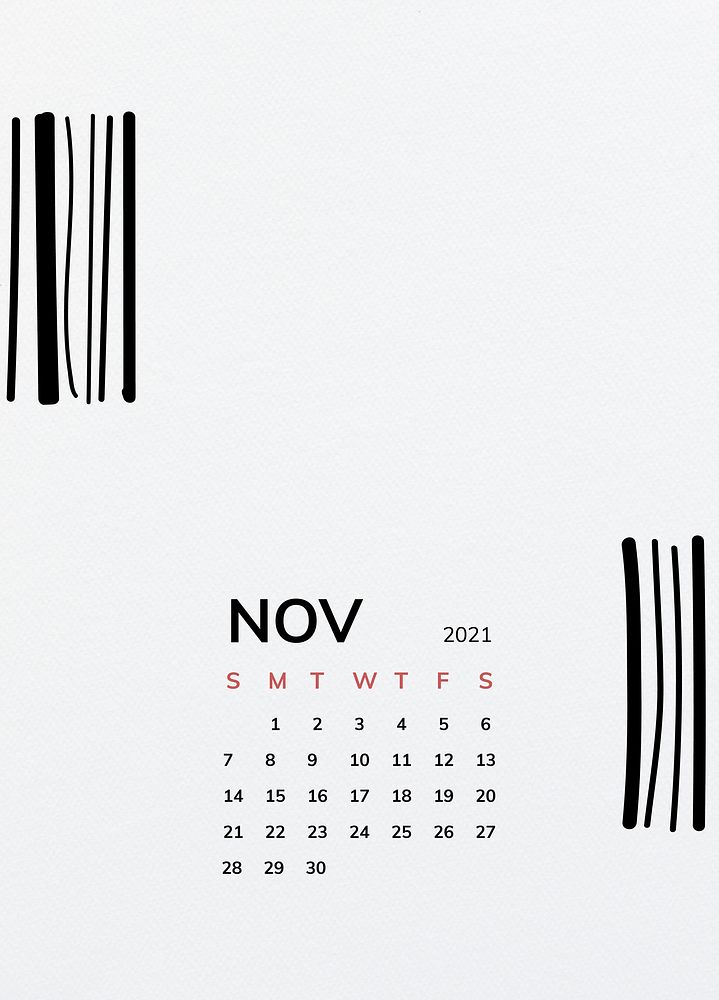 Calendar 2021 November printable template vector with black line pattern