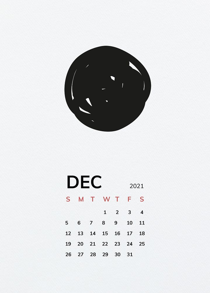Calendar 2021 December printable template psd with black line pattern