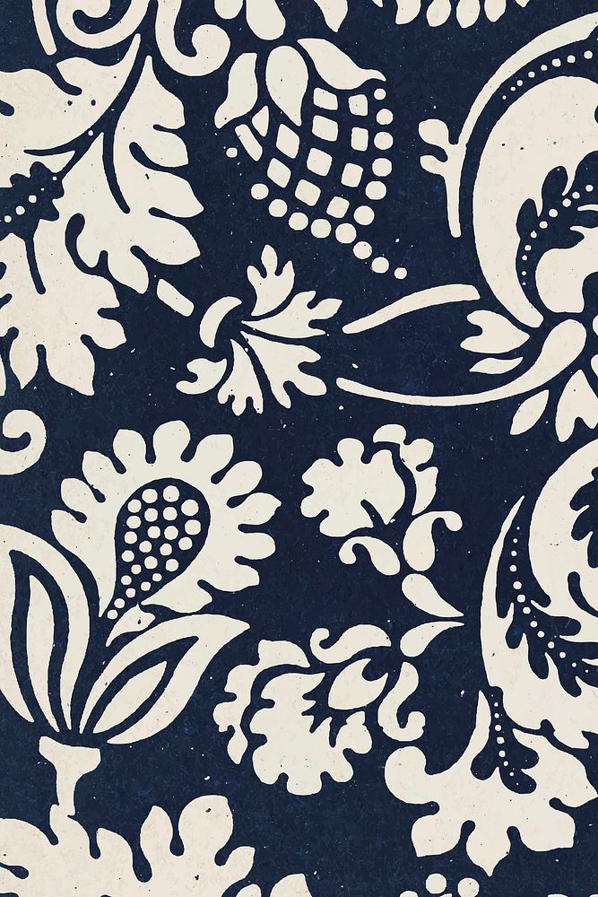 William Morris leafy background vector indigo botanical pattern remix