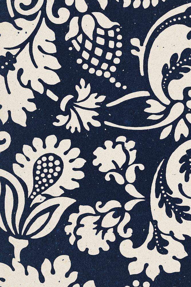 William Morris floral background indigo botanical pattern remix illustration