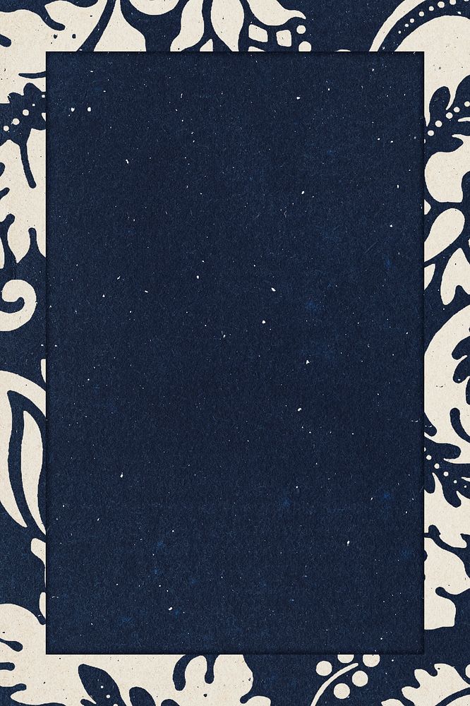 William Morris leafy frame remix botanical pattern indigo background
