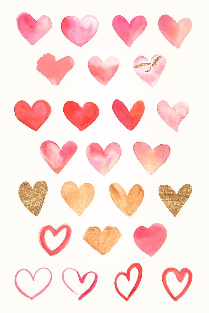 Watercolor heart sticker collection psd valentine's day edition