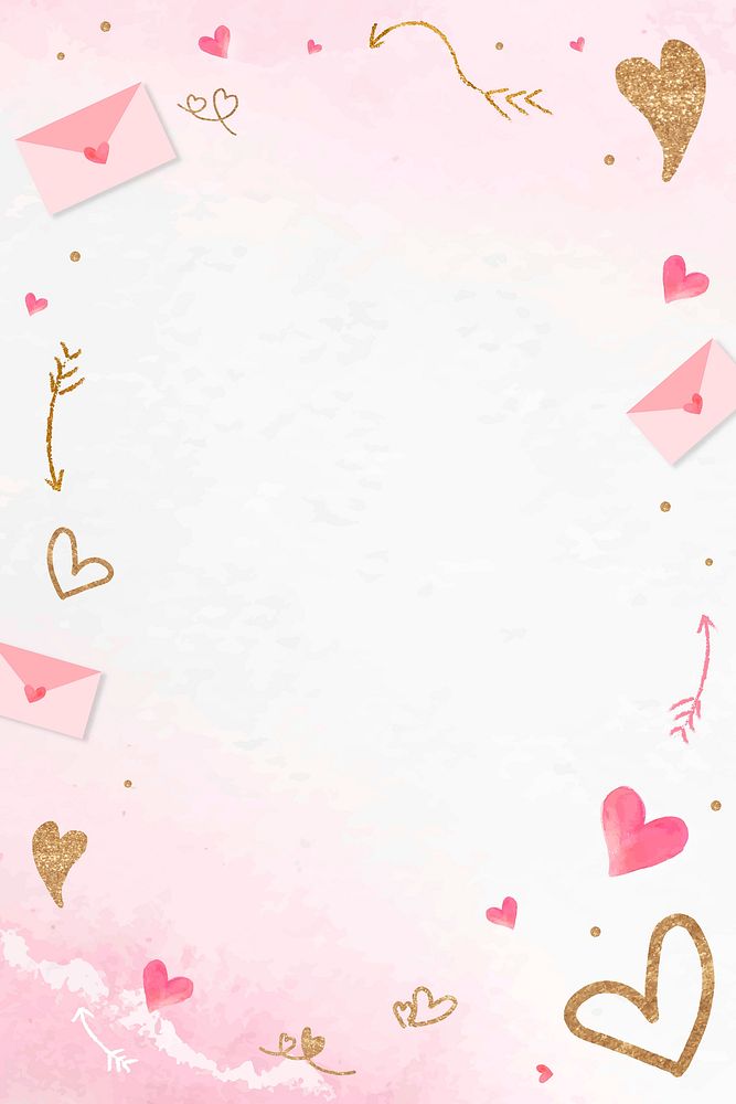 Valentine&rsquo;s glittery heart frame vector pink background