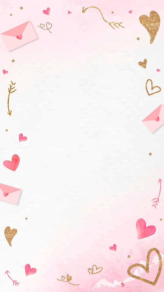 Valentine&rsquo;s gold heart frame vector pink background