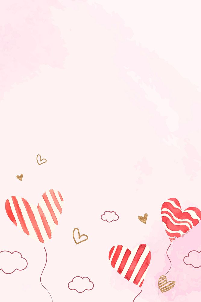 Heart balloon Valentine&rsquo;s background psd with watercolor texture