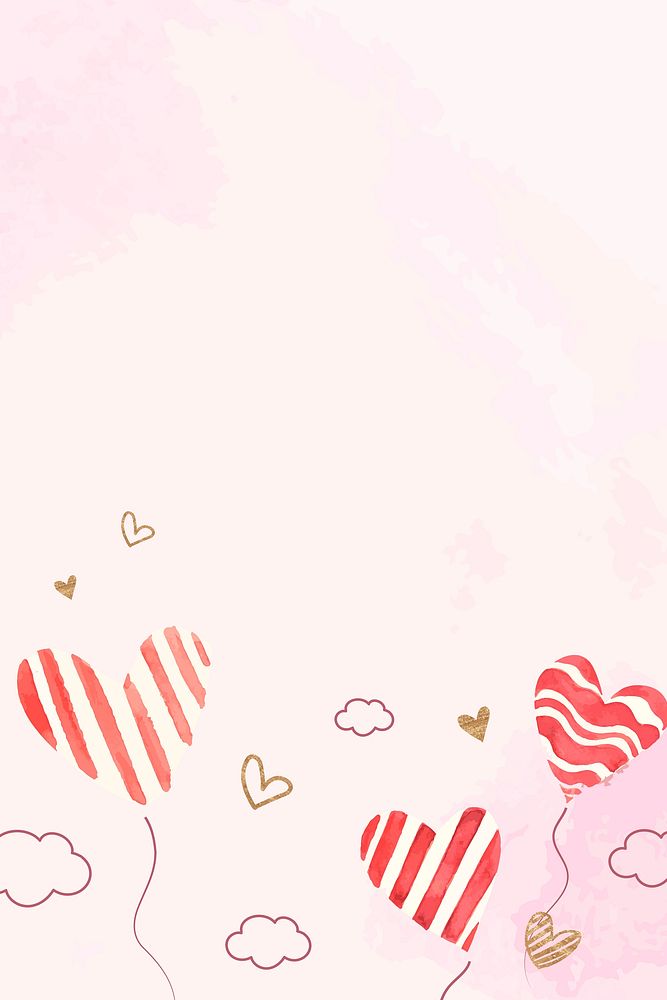 Heart balloon Valentine&rsquo;s background vector with watercolor texture