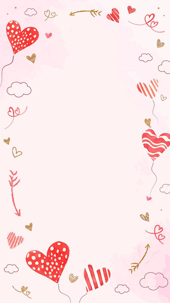 Valentine&rsquo;s heart balloon frame pink watercolor background