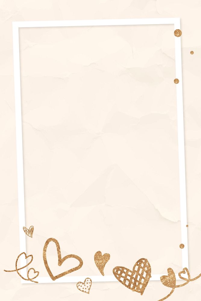 Valentine&rsquo;s gold heart frame beige crumpled background