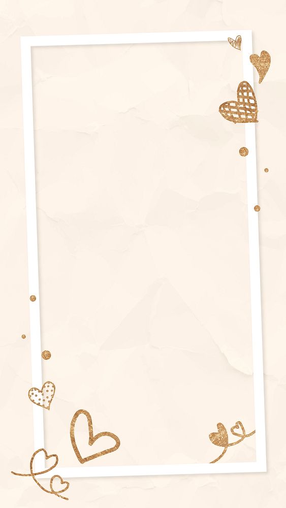 Valentine&rsquo;s glittery heart frame beige crumpled background